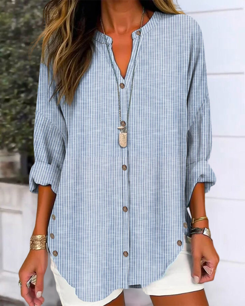 Gabriella | Women’s Relaed Striped Button Blouse