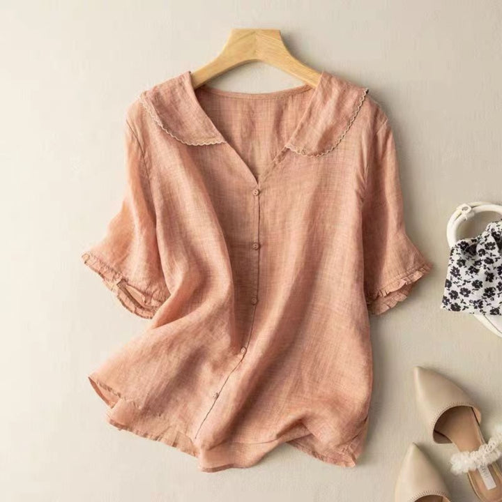 Alys | Dames Top Met Knoopsluiting Aan De Voorkant En Korte Mouwen