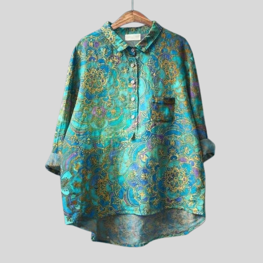 Mila | Dames Bloemen Blouse Met Knoopsluiting Aan De Voorkant En Zak