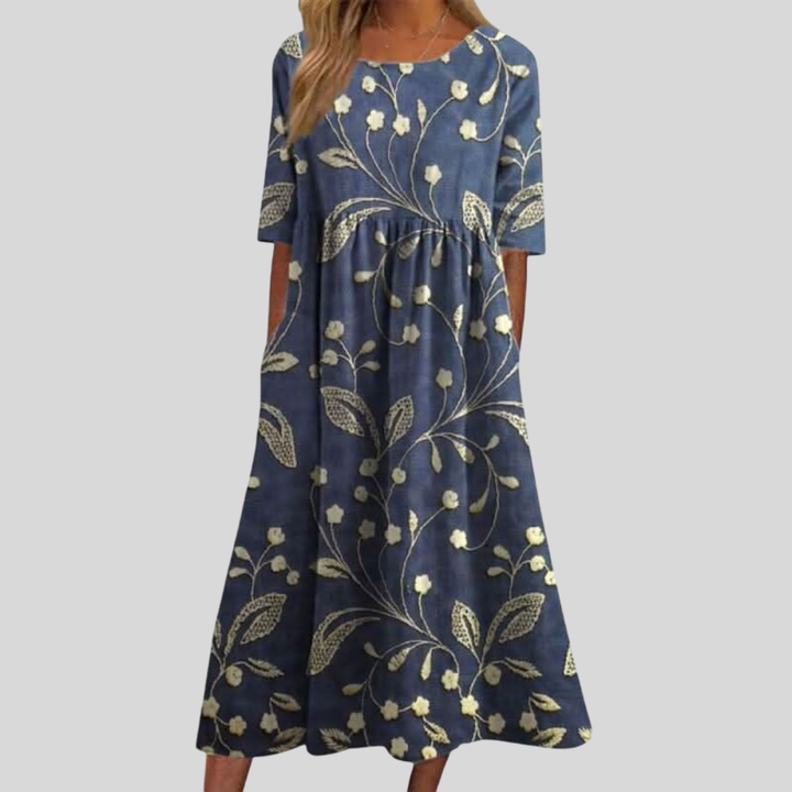 Lennon | Dames Vintage Midi Jurk met Bloemenprint