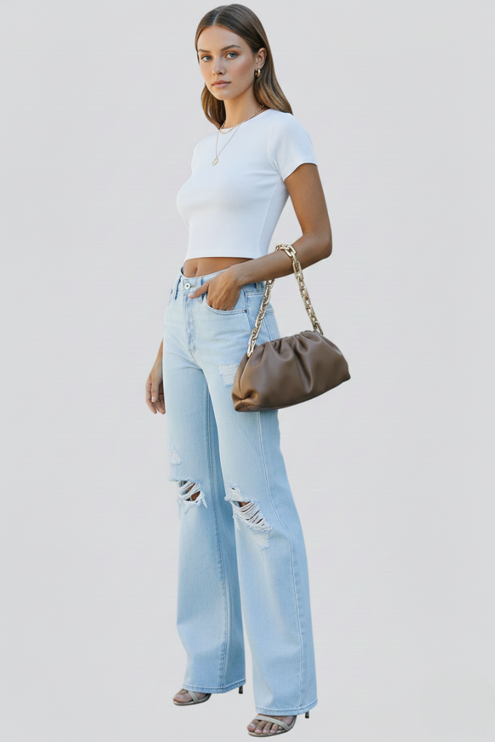 Paisley | Dames Wijde Pijpen Versleten Hoge Taille Jeans