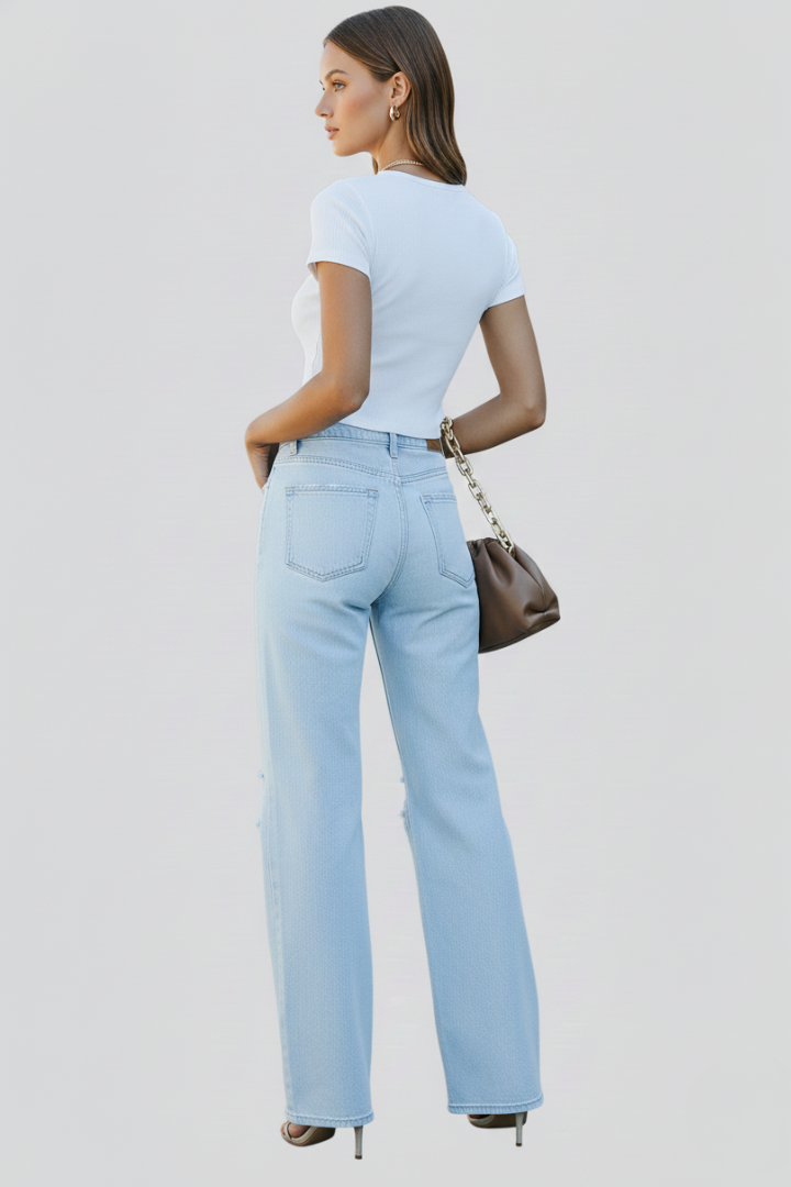 Paisley | Dames Wijde Pijpen Versleten Hoge Taille Jeans