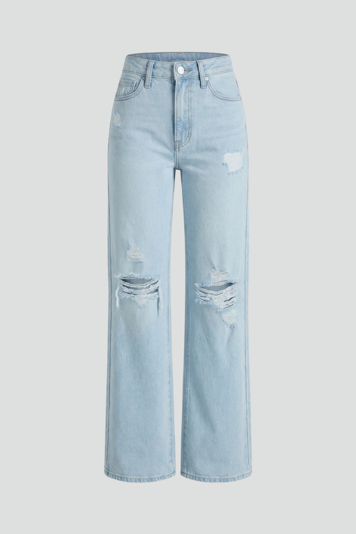 Paisley | Dames Wijde Pijpen Versleten Hoge Taille Jeans