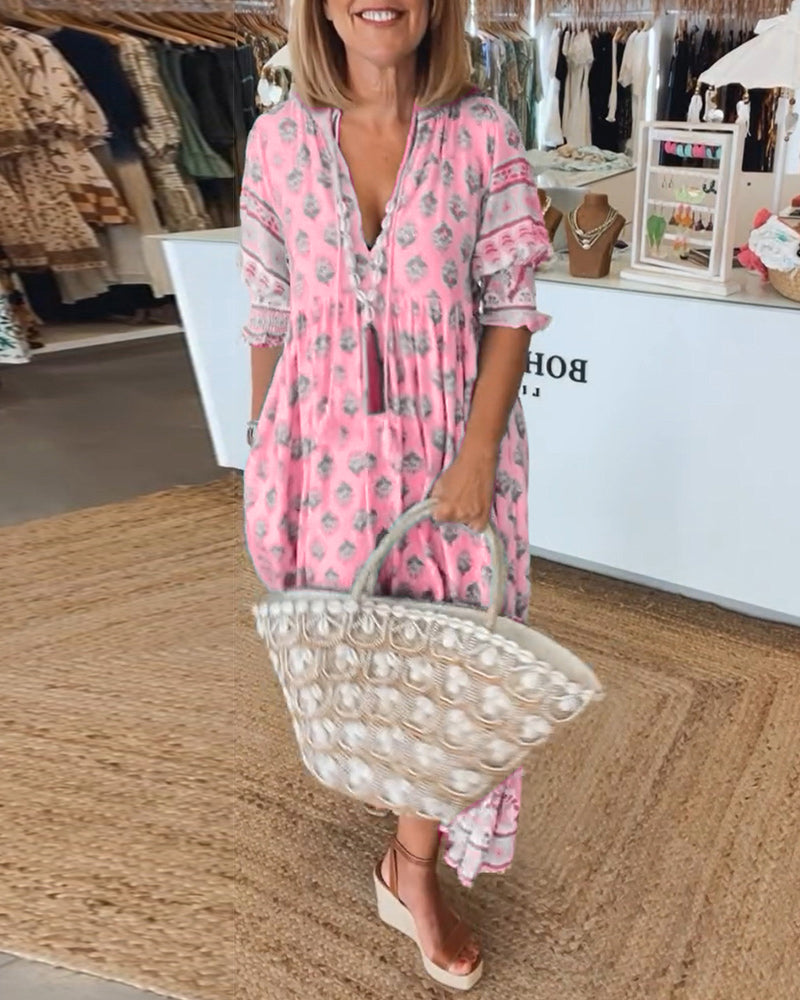 Ella | Women Printed V Neck Midi Dress