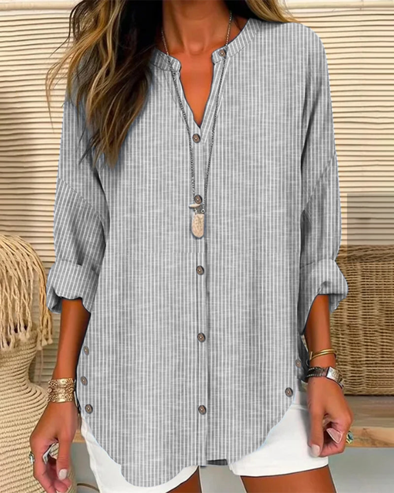 Gabriella | Women’s Relaed Striped Button Blouse