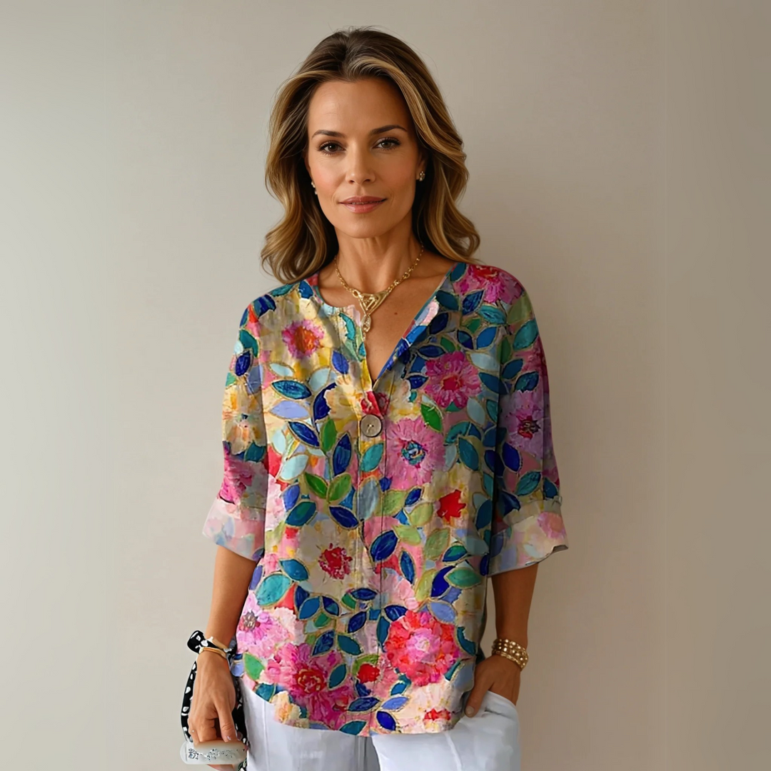 Elina | Dames Casual Top Met Bloemenprint En V-hals