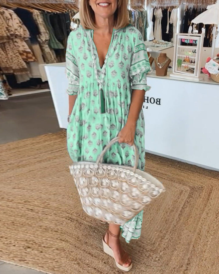 Ella | Women Printed V Neck Midi Dress