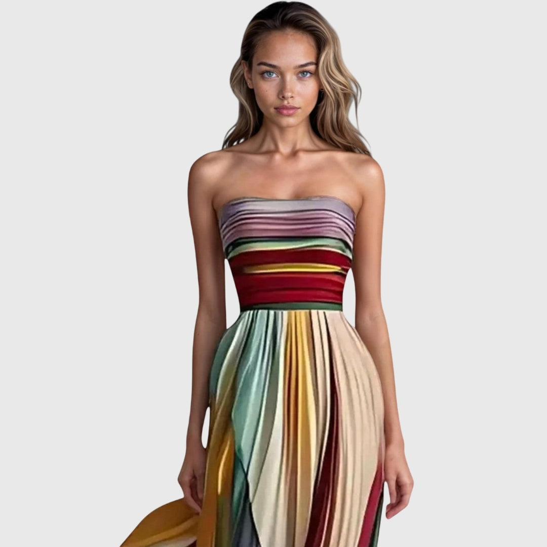 Vera | Dames Strapless Multicolor Maxi Jurk Shorts