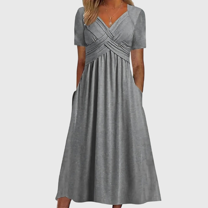Delaney | Dames V-hals Zwierige Midi Jurk