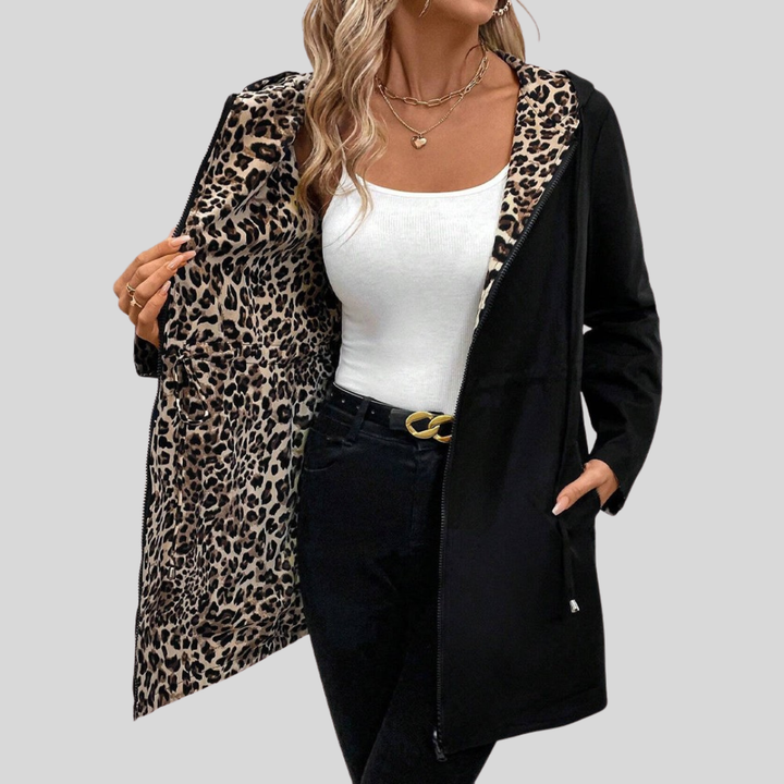 Clara | Dames Hoodie Jas Met Luipaardprint En Ritssluiting