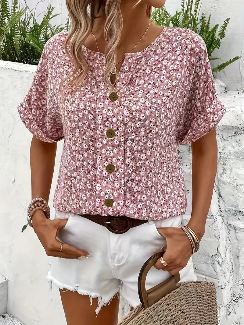 Grace | Casual Floral Button Front Summer Blouse