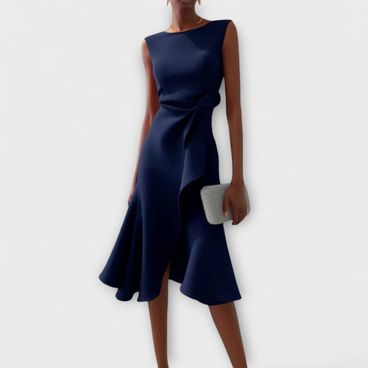 Emma | Dames elegante mouwloze midi-jurk met ruches