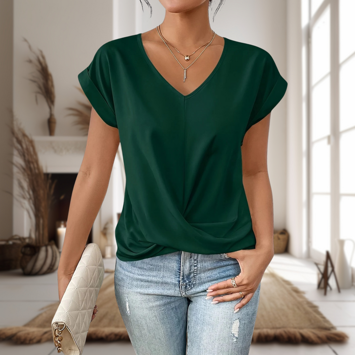 Mila | Dames Elegante V-hals Blouse Met Gedraaide Zoom