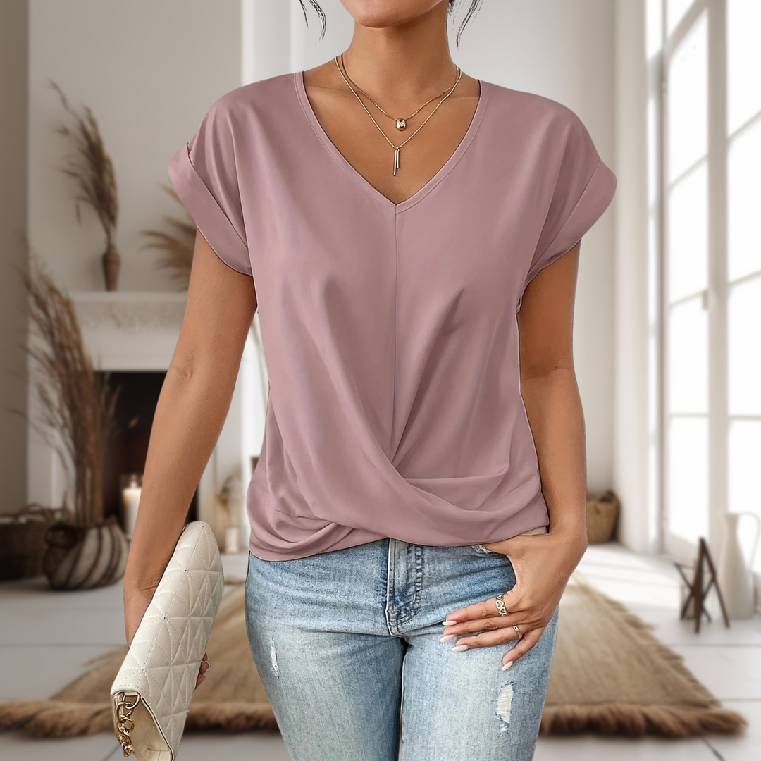 Mila | Dames Elegante V-hals Blouse Met Gedraaide Zoom