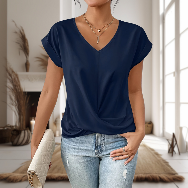 Mila | Dames Elegante V-hals Blouse Met Gedraaide Zoom