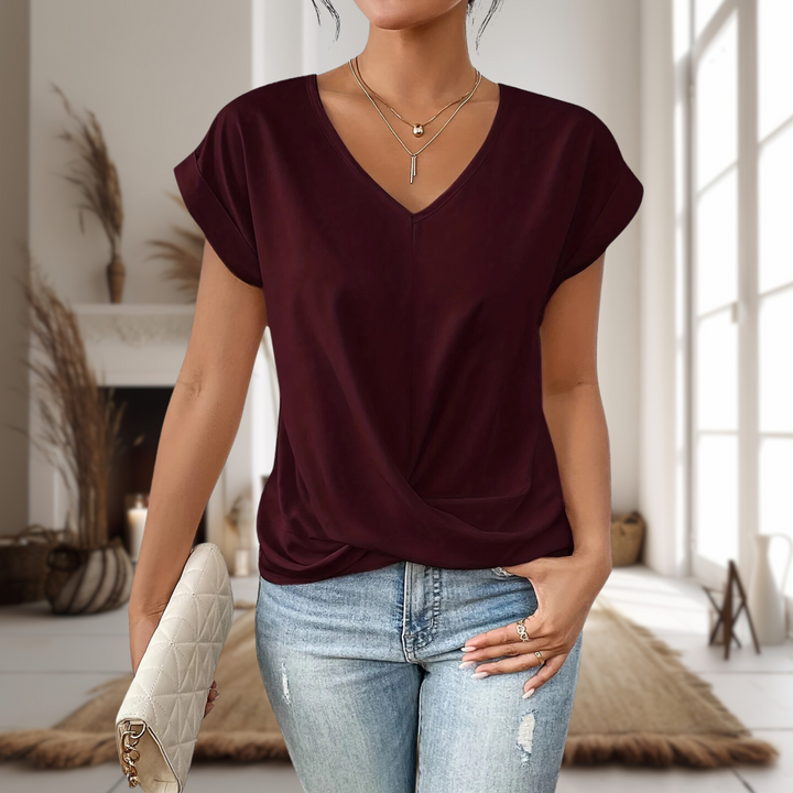 Mila | Dames Elegante V-hals Blouse Met Gedraaide Zoom