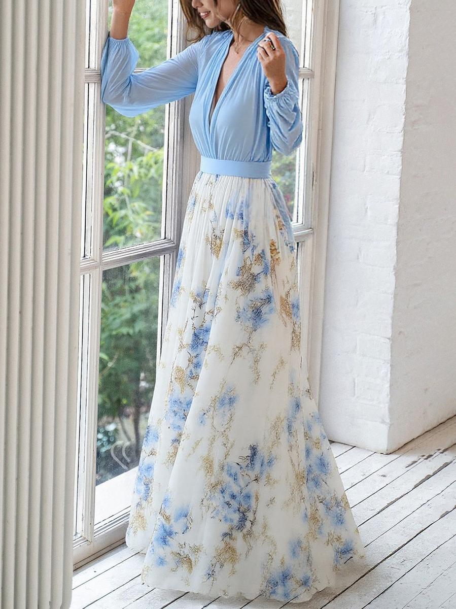 Sophia | Dames Elegante Chiffon Maxi Jurk Met Bloemenprint