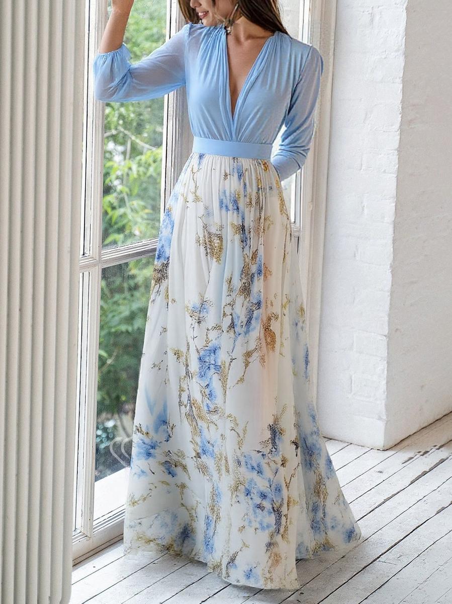 Sophia | Dames Elegante Chiffon Maxi Jurk Met Bloemenprint