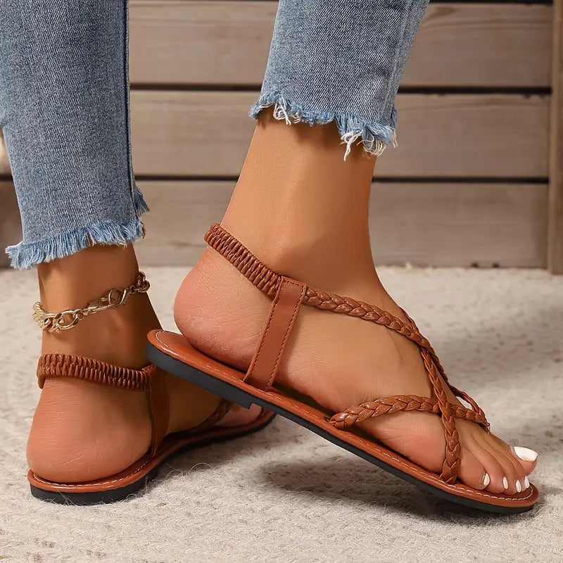 Samantha | Dames casual gevlochten comfortabele platte sandalen