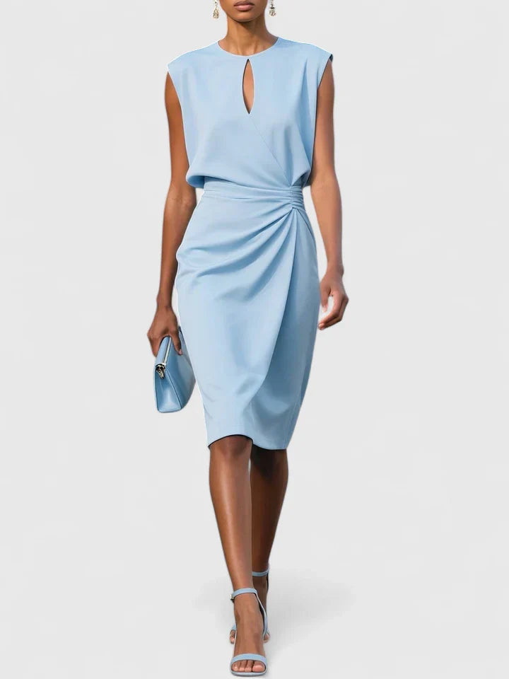 Paige | Dames mouwloze midi-jurk met plooidetail
