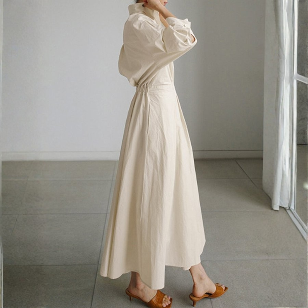 Chloe | Dames Elegante Midi Jurk Met Knoopdetail En Tailleaccent