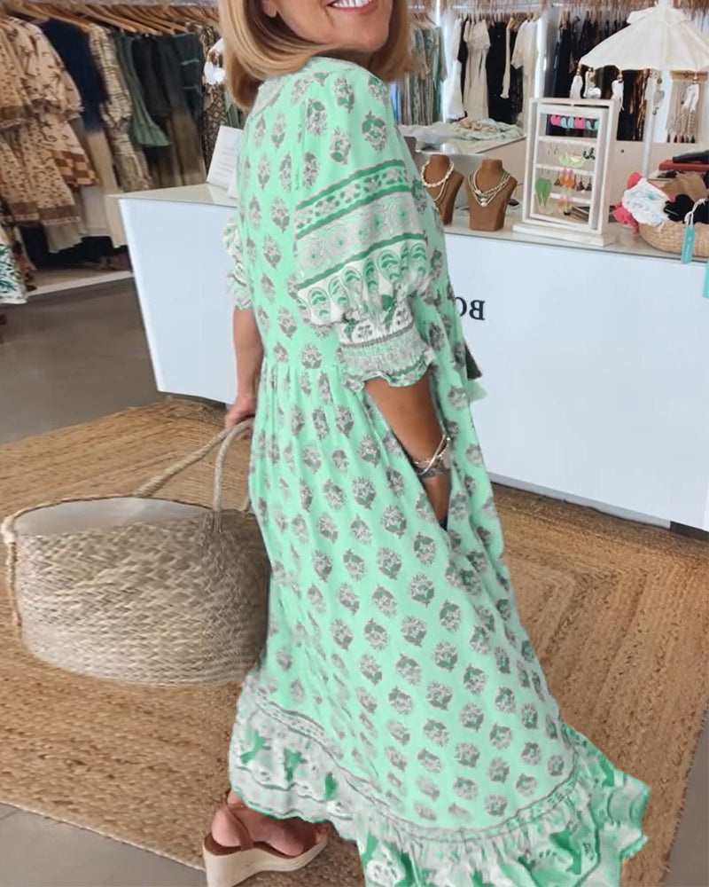 Ella | Women Printed V Neck Midi Dress