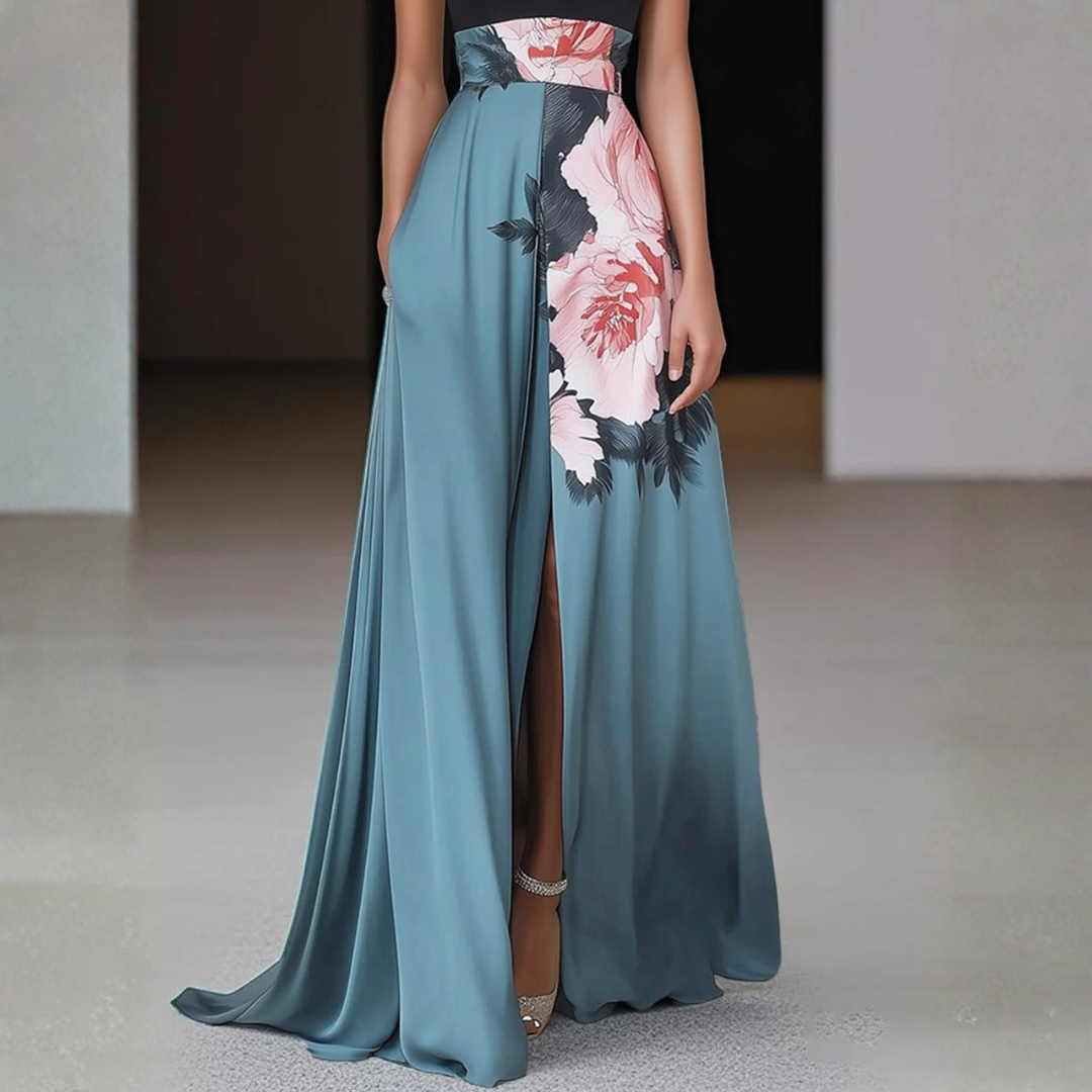 Flora | Dames Halternek Maxi Jurk Met Bloemenprint En Split