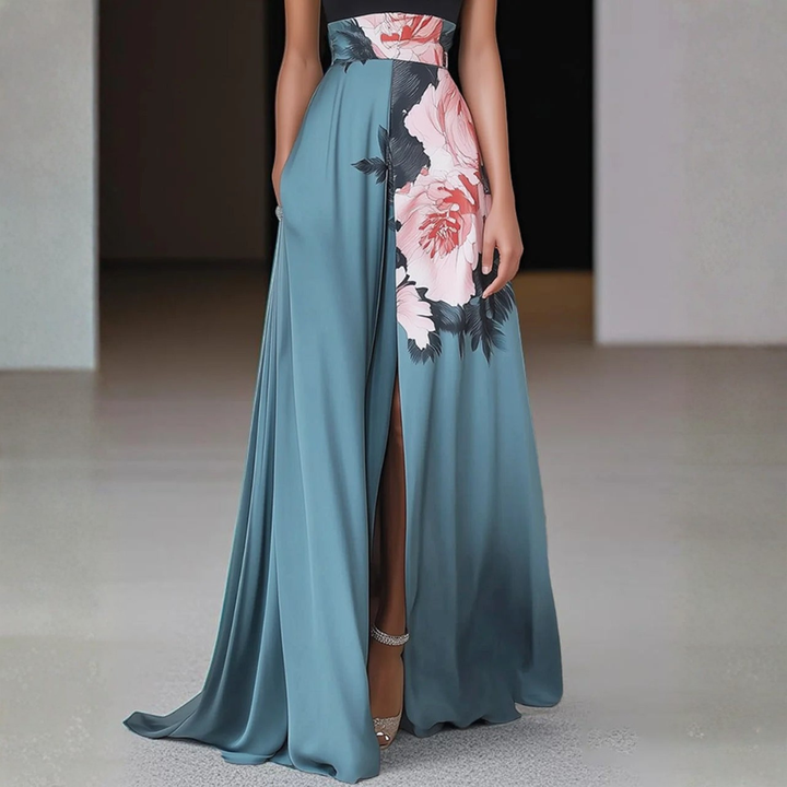 Flora | Dames Halternek Maxi Jurk Met Bloemenprint En Split