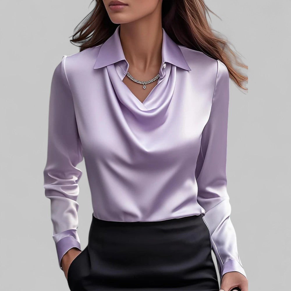 Kendra | Dames Satijnen Blouse met Watervalhals en Lange Mouwen