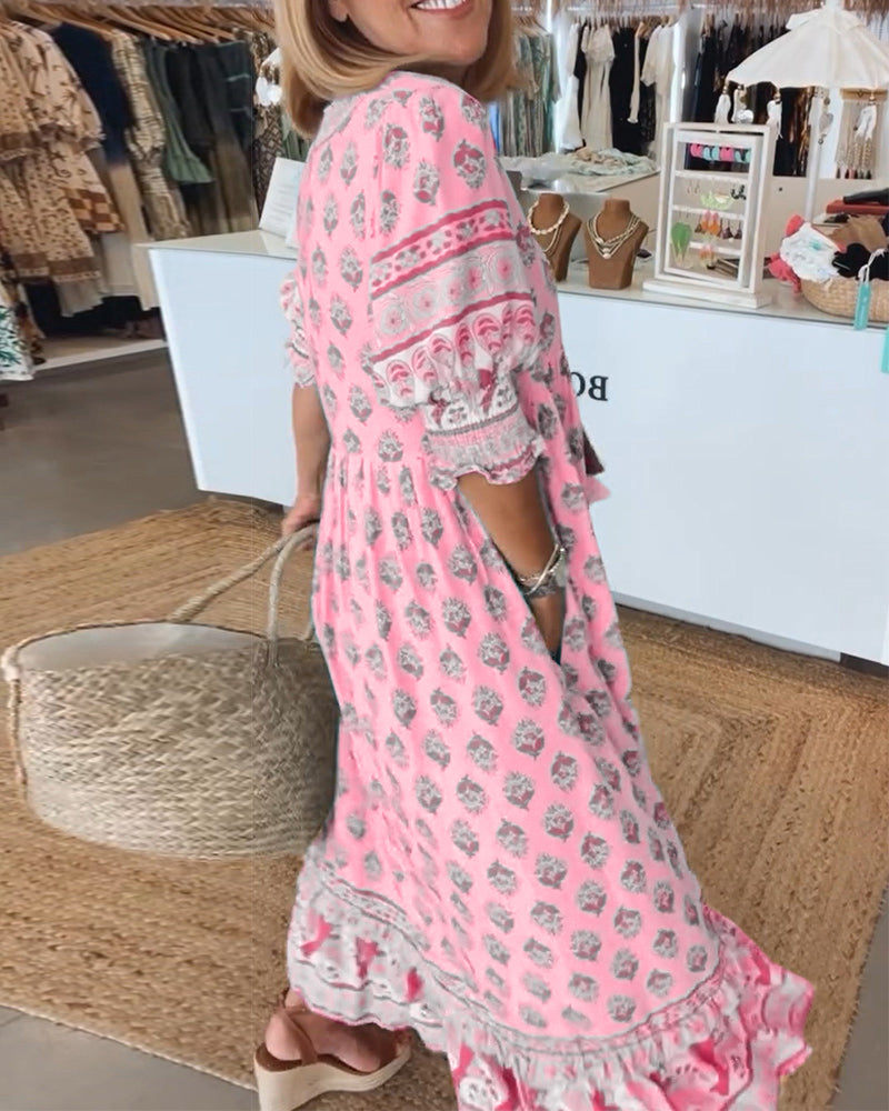 Ella | Women Printed V Neck Midi Dress