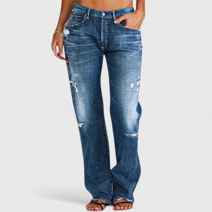Riley | Dames Rechte Jeans met Relaxte Pasvorm en Distressed Details