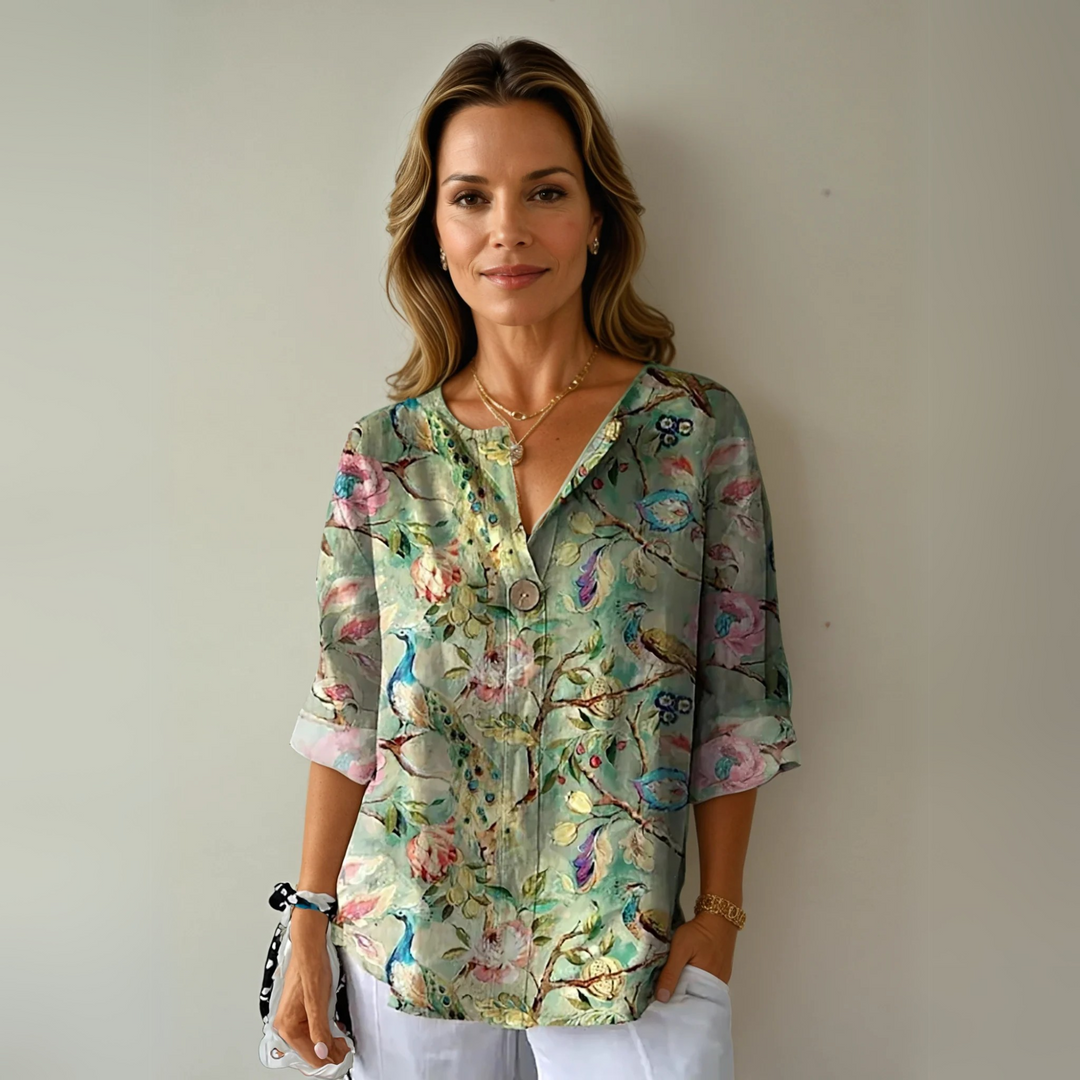 Elina | Dames Casual Top Met Bloemenprint En V-hals
