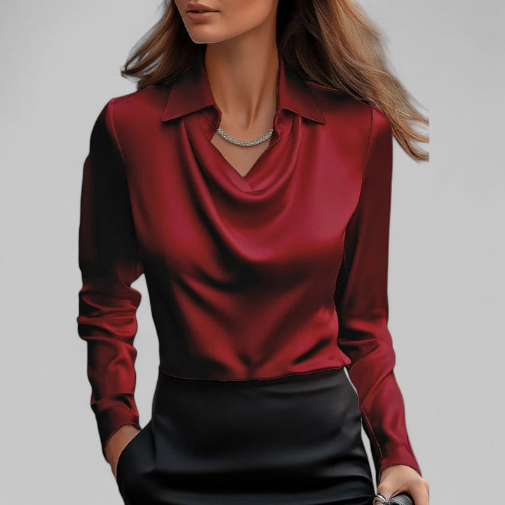 Kendra | Dames Satijnen Blouse met Watervalhals en Lange Mouwen