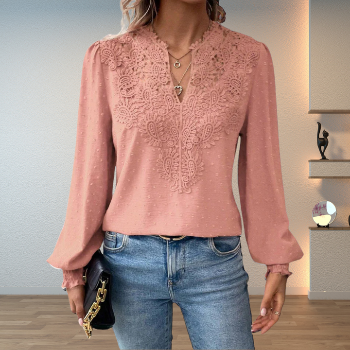 Ivy | Dames Blouse Met V-hals, Lange Mouwen En Bloemendetail