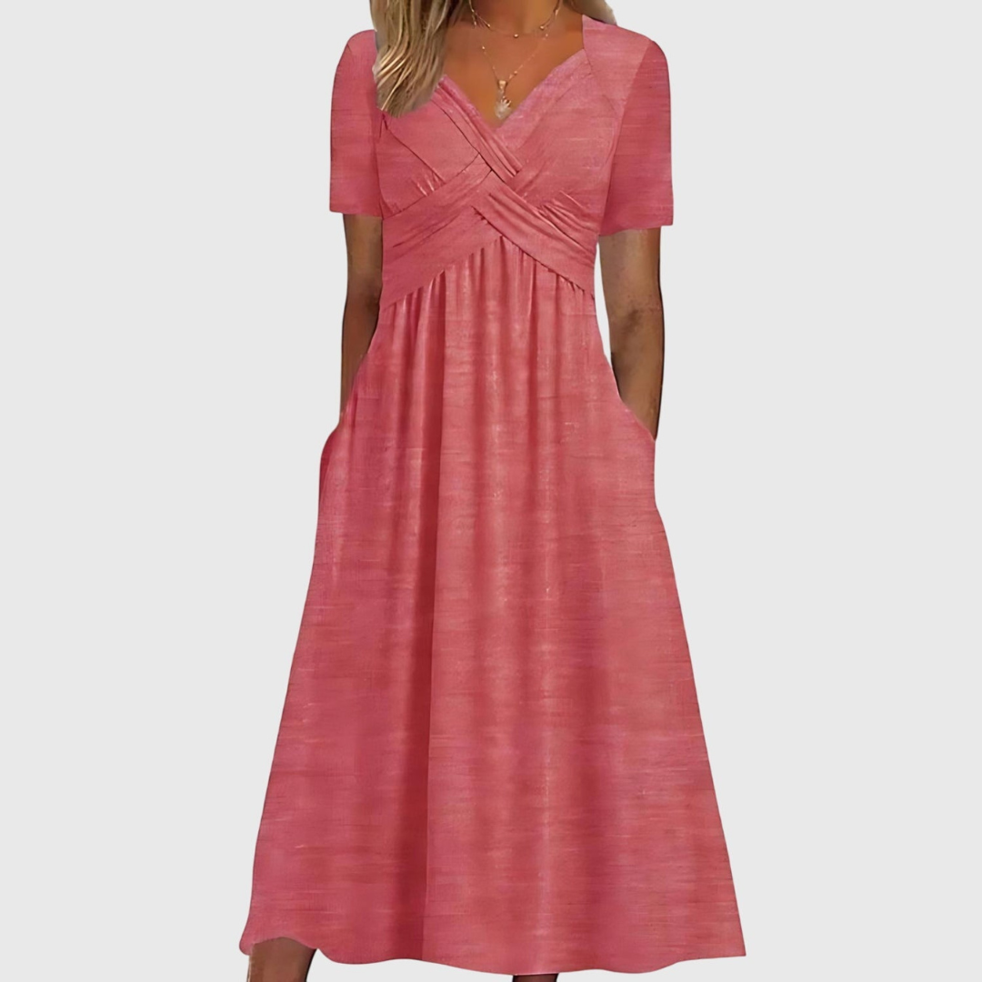 Delaney | Dames V-hals Zwierige Midi Jurk