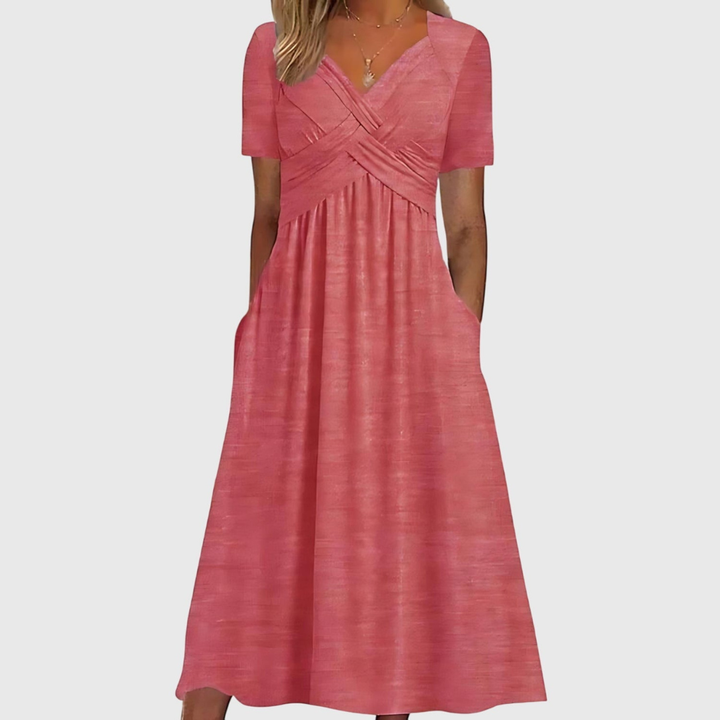 Delaney | Dames V-hals Zwierige Midi Jurk