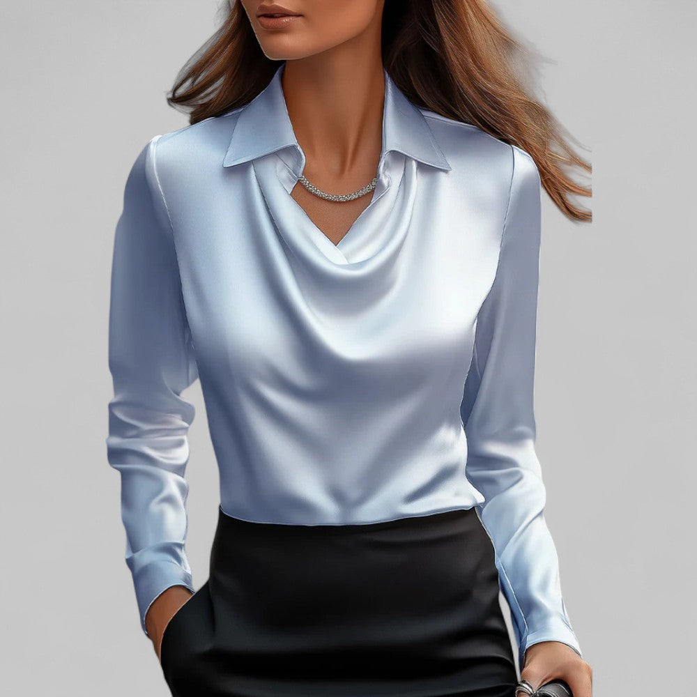 Kendra | Dames Satijnen Blouse met Watervalhals en Lange Mouwen