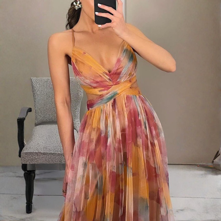 Emeline | Dames Bedrukte Maxi Jurk Met Spaghettibandjes