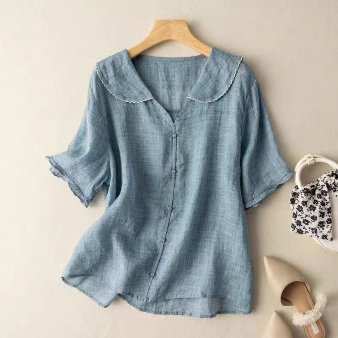 Alys | Dames Top Met Knoopsluiting Aan De Voorkant En Korte Mouwen