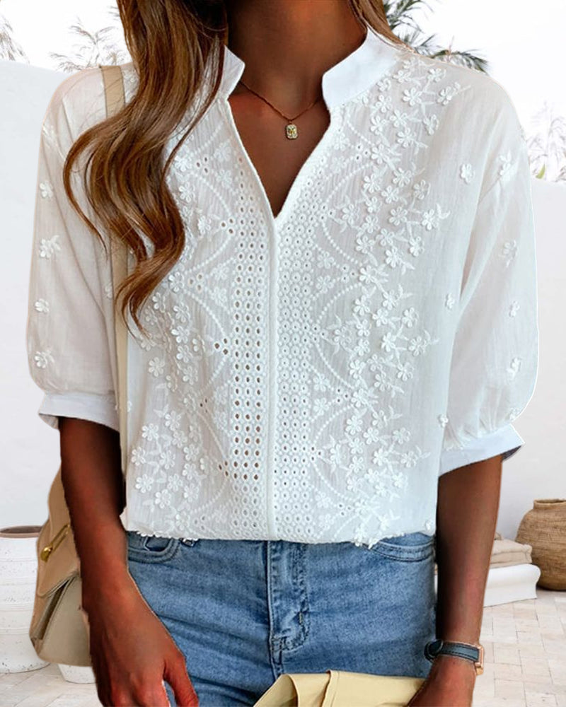 Julia | Women V Neck Puff Sleeve Blouse