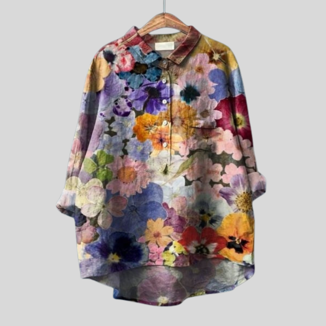 Mila | Dames Bloemen Blouse Met Knoopsluiting Aan De Voorkant En Zak