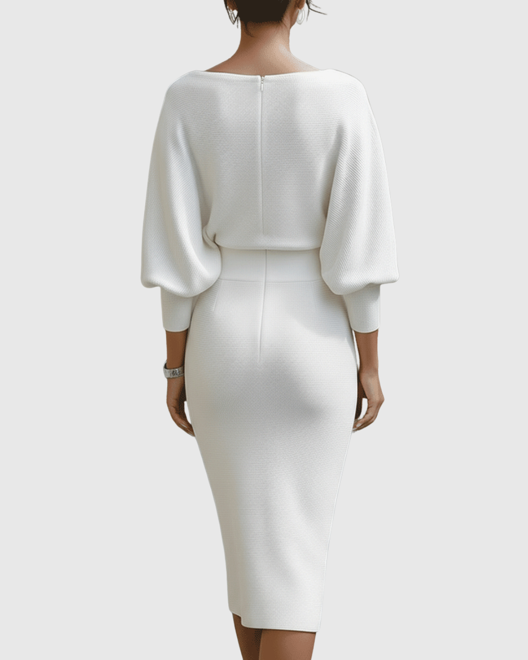 Harper | Dames Elegante Gedrapeerde Gebreide Midi Jurk