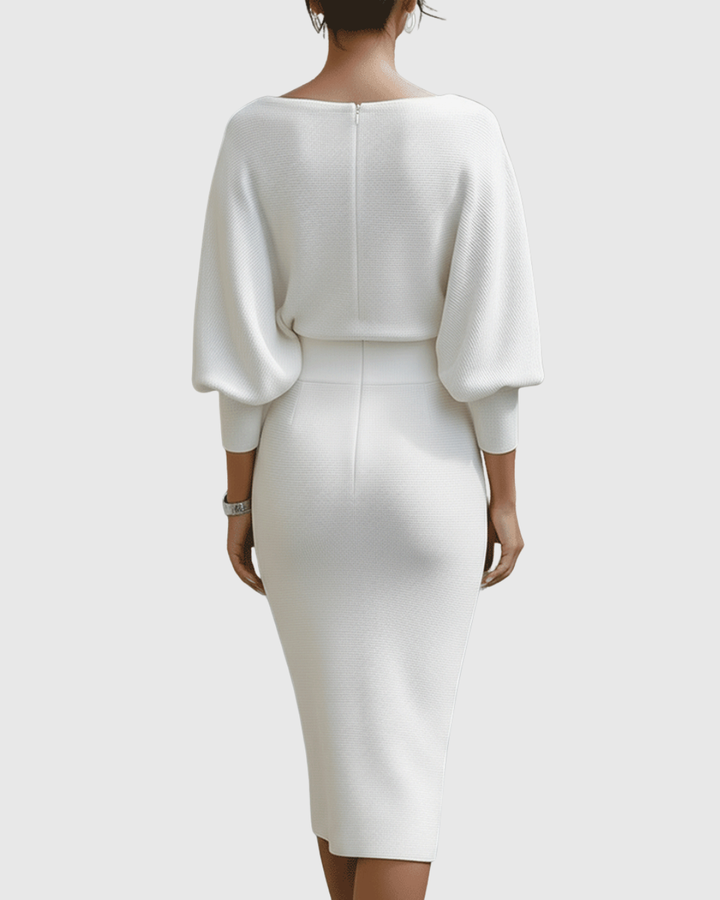 Harper | Dames Elegante Gedrapeerde Gebreide Midi Jurk