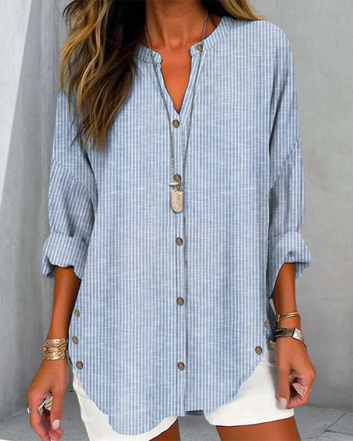 Gabriella | Women’s Relaed Striped Button Blouse