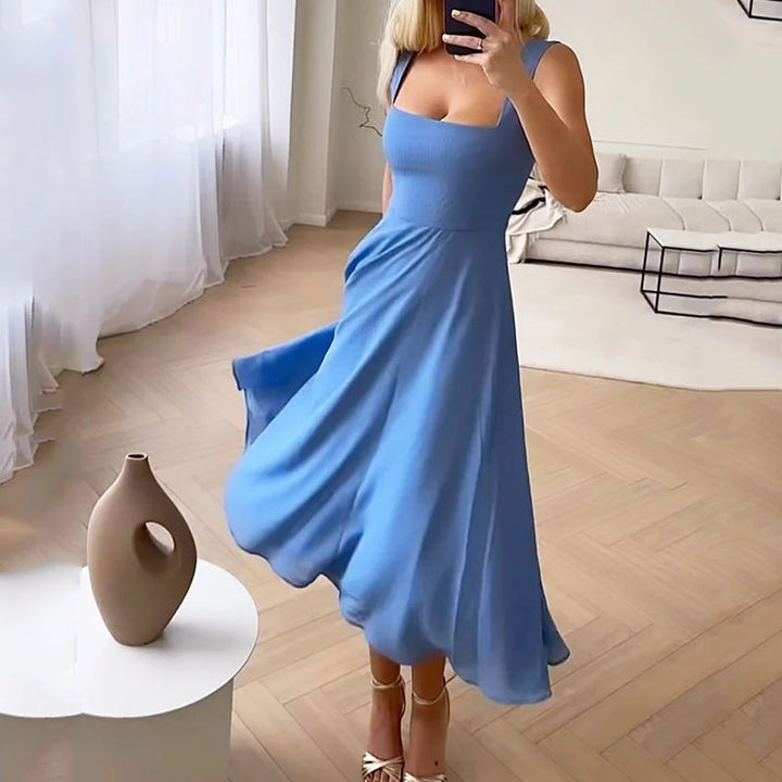 Esme | Dames Bruiloft Gast Elegante Vierkante Midi Jurk