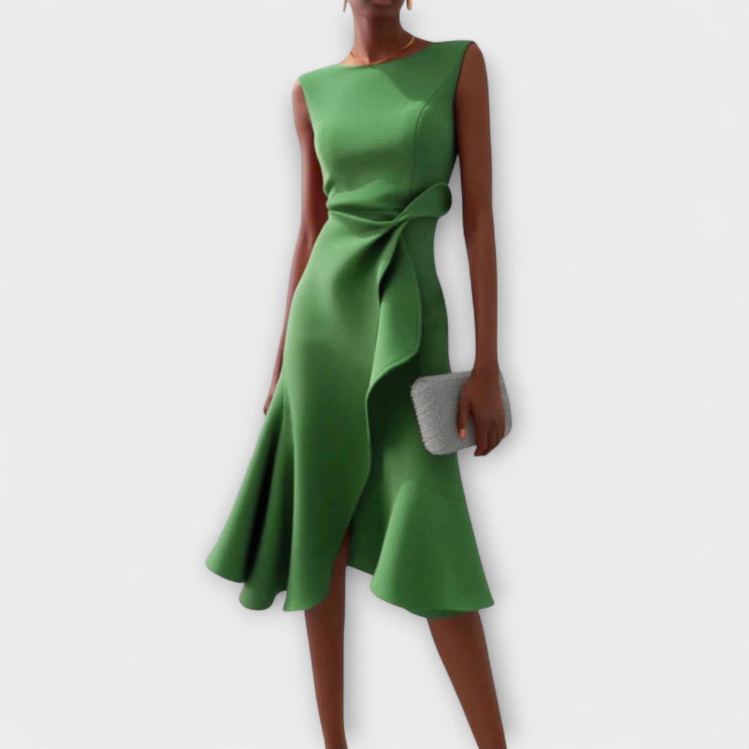 Emma | Dames elegante mouwloze midi-jurk met ruches
