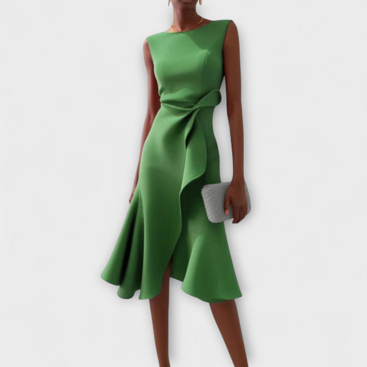 Emma | Dames elegante mouwloze midi-jurk met ruches