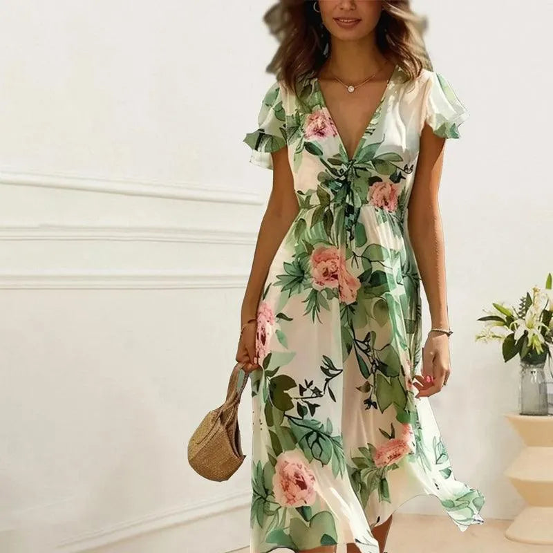 Faye | Dames Chiffon Maxi Jurk met Bloemenprint voor Vakantie