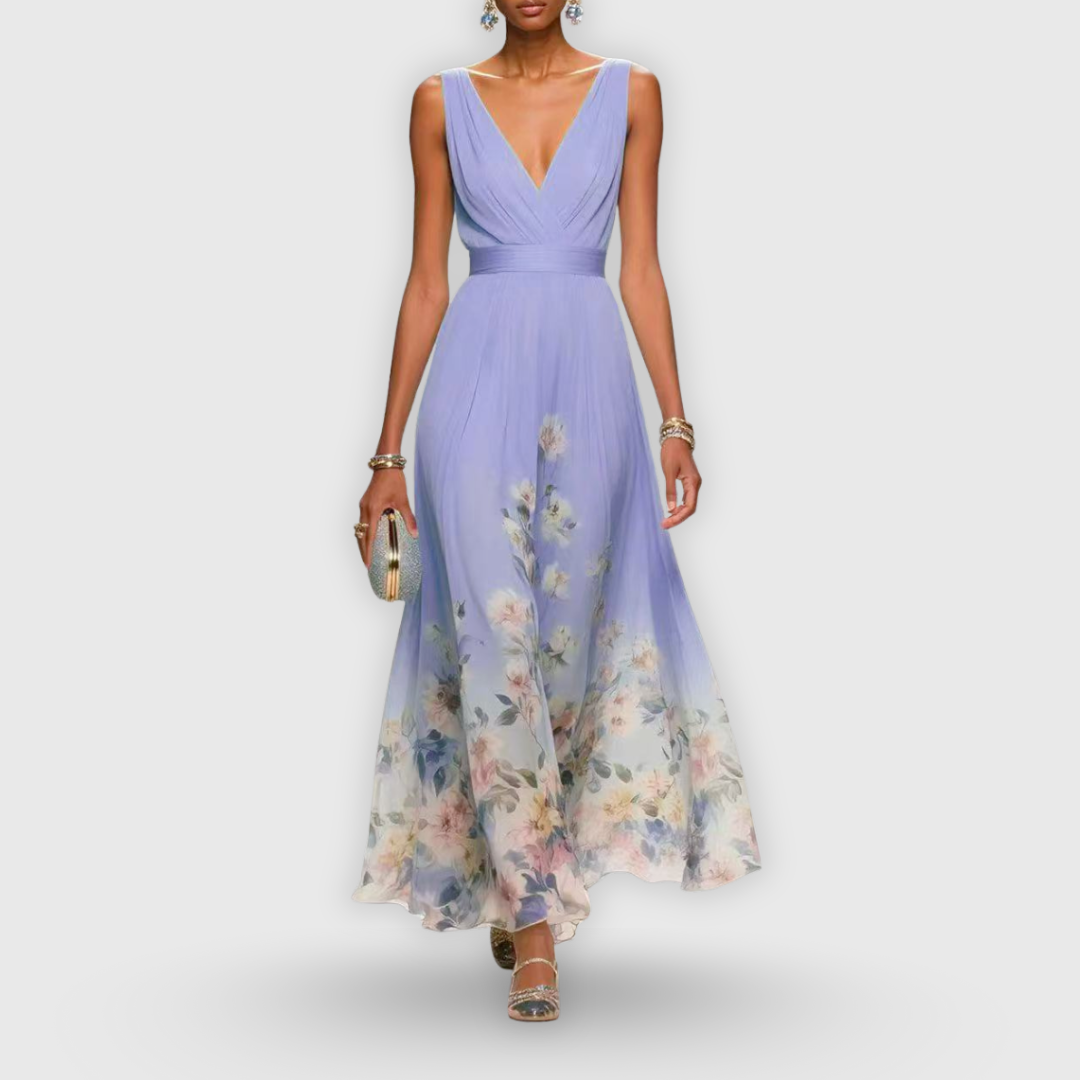Ingrid | Dames maxi-jurk met bloemenprint en V-hals