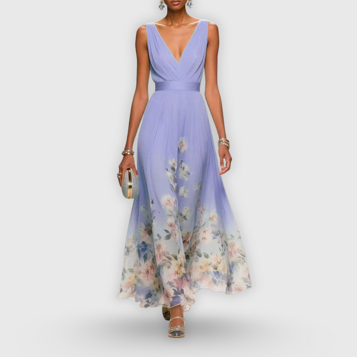 Ingrid | Dames maxi-jurk met bloemenprint en V-hals